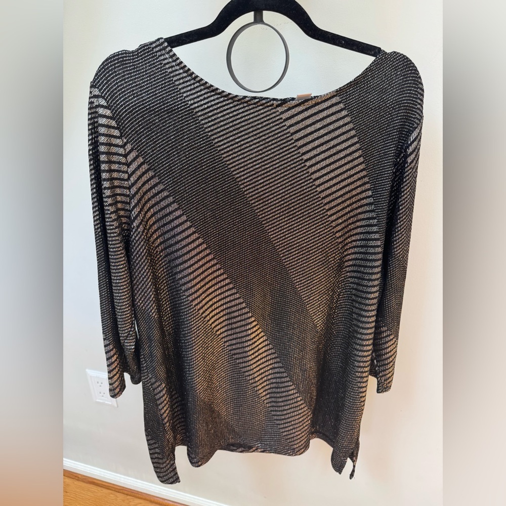 Chico’s Metallic Striped Black and Silver Top